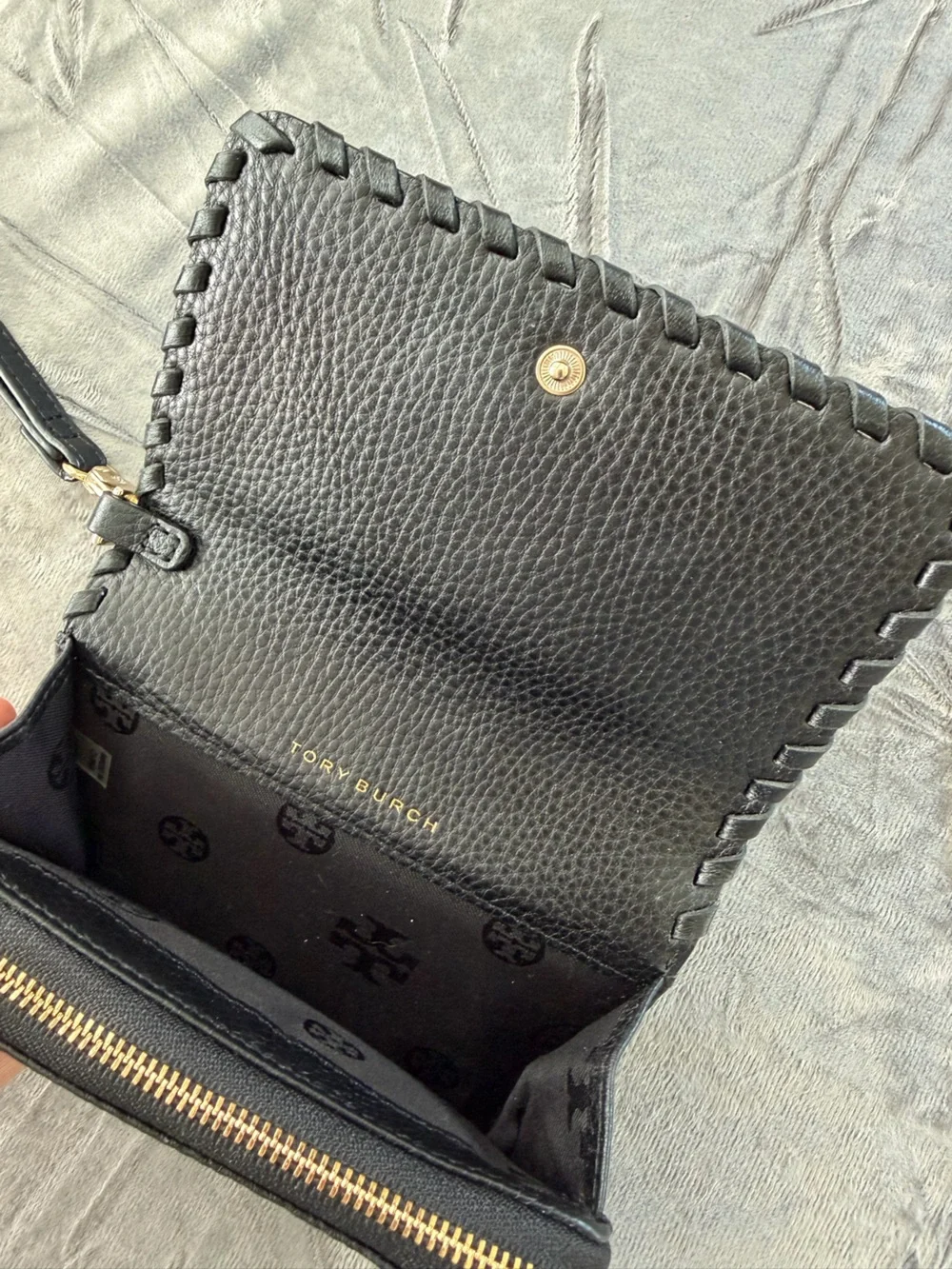 Tory Burch Black Leather Zip-Around Wristlet Wallet